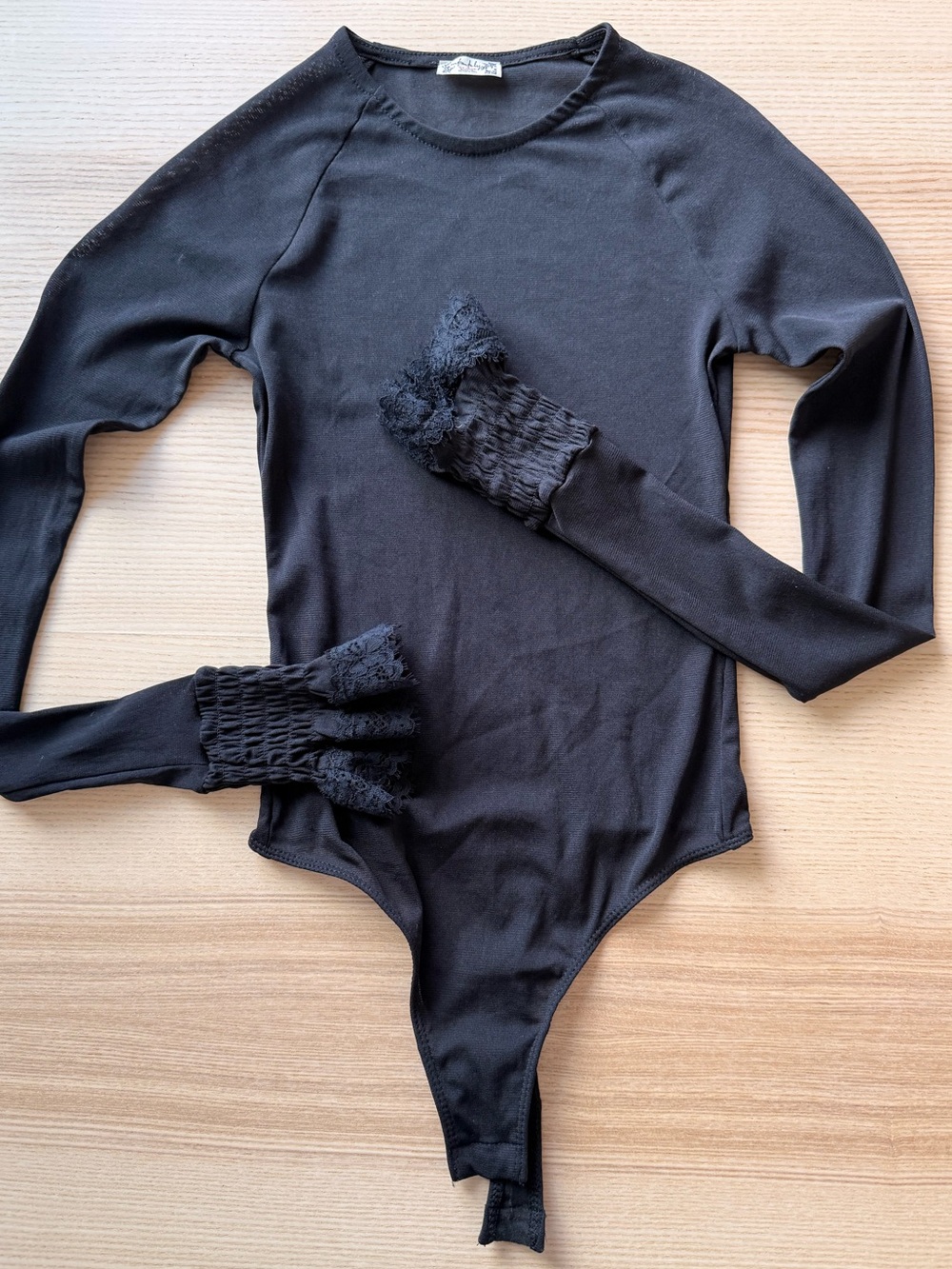 FREE PEOPLE Intimately Sheer Black Lace Cuff Bodysuit BOHO Romantic Size XS